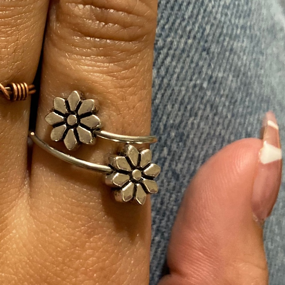 double flower silver ring